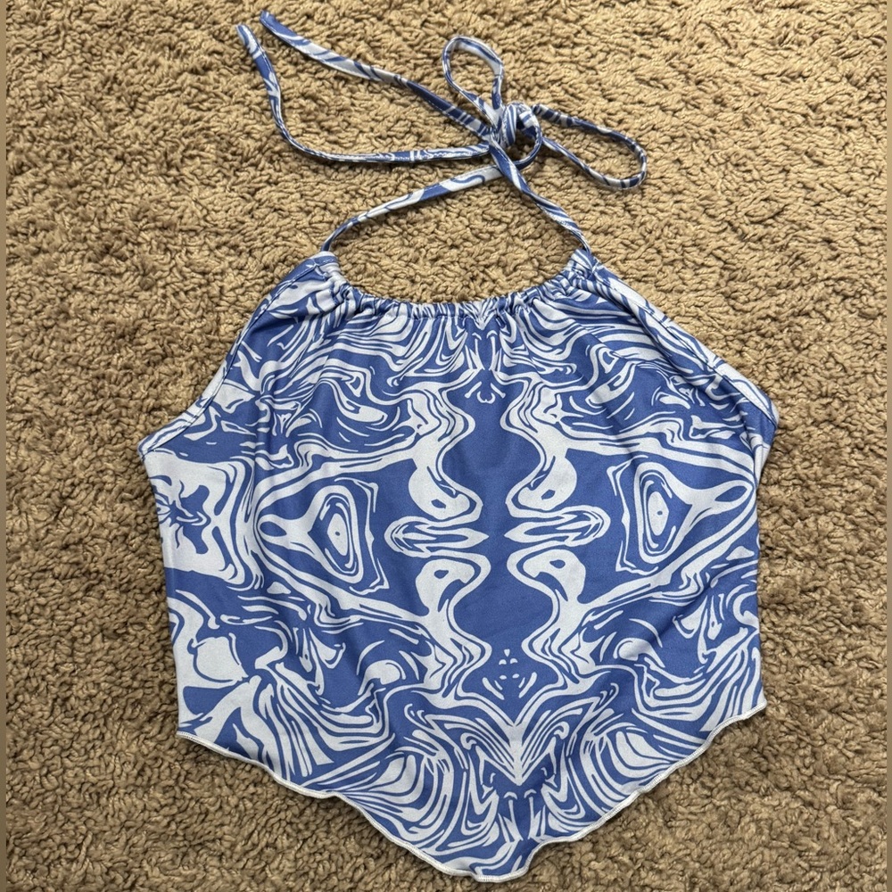 Periwinkle and White Patterned Top